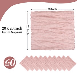60 Pack Gauze Cheesecloth Napkins 20 x 20 inch Wrinkled Dinner Napkins Rustic Boho Table Napkins Soft Smooth Fabric Decorative Cloth Napkins for Wedding Event Party Decorations Supplies(Dusty Pink)