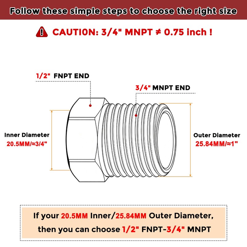 Kozelo 2pcs 3/4" Female NPT to 1/2" Female NPT Solid