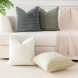 Sungeek Set of 4 Neutral Soft Corduroy Decorative Cushion Covers 45x45cm Square Striped Throw Pillow Covers 18x18 Inch for Sofa Couch Living Room Patio Farmhouse Boho Home Decor Pillowcases