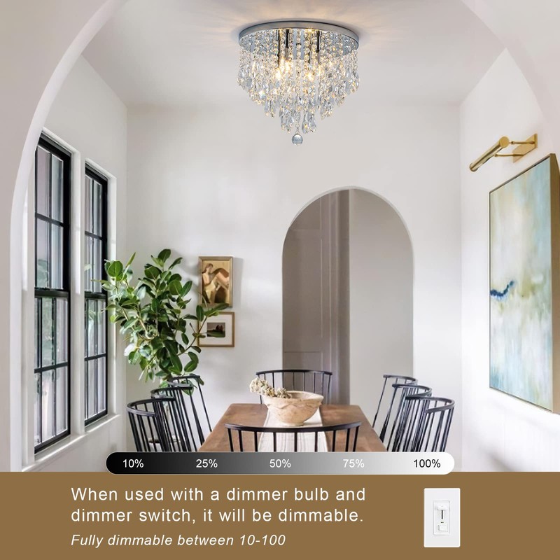 NSRCE 4-Light Crystal Chandeliers Flush Mount, 14 Inches Bedroom Close