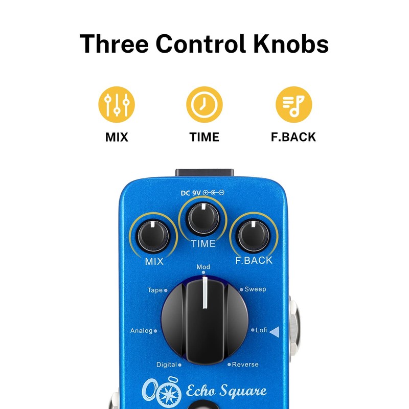 Donner Digital Delay Pedal, Echo Square Delay Guitar Pedal, 7