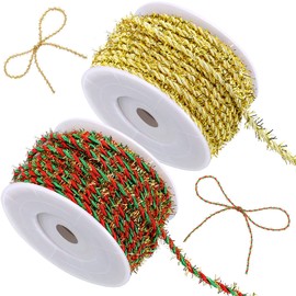 2 Roll Christmas Crafts Thin Rope Decorative Twine Colorful Packaging Structures Christmas Twine Cooking Twine Gardening Applications for Wedding Festival (Gold, Red and Green)