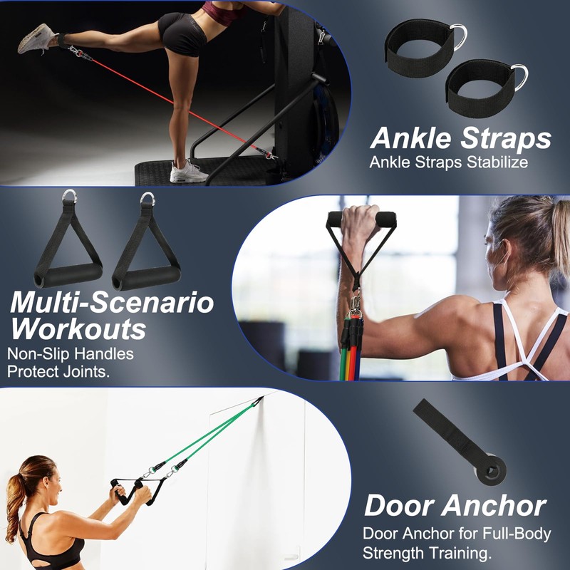 MR.TIMELAG 5 Pack Exercise Resistance Bands with Handles, 4.5-45 kg