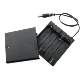 RLECS Soporte de batería AA negro, 4 x 1.5 V, 6 V, caja de batería AA con conector macho CC de 5.5 x 2.1 mm, soporte de batería, caja de batería con cable, interruptor de encendido/apagado con cubierta