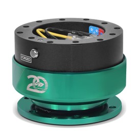 NRG INNOVATION Quick Release 2.0-20 Year Anniversary Black Body/Emerald Ring Compatible With Steering Wheel Hub Adapters with 6-Bolt 70mm Bolt Spacing, Gen 2.0 Quick Release Kit, NRG-SRK-200BK-EG20