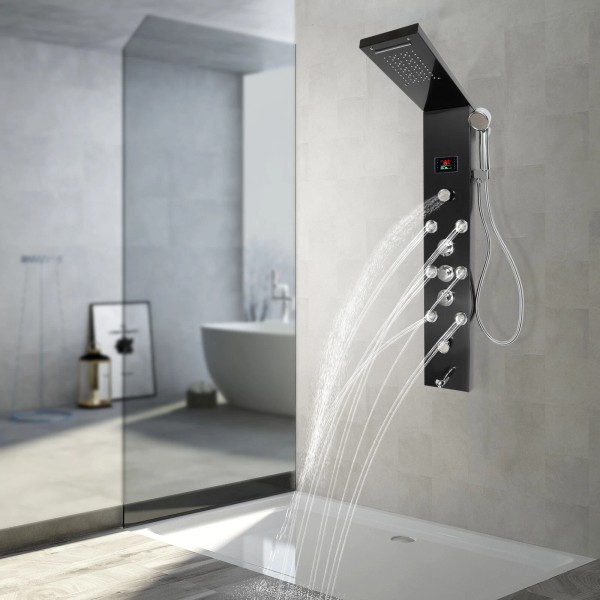 Unbranded LED Rainfall Head Hand Shower Panel 8Jets Bathrooms Waterfall