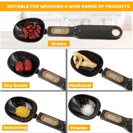 LCD Digital Measuring Spoon, Adjustable/Weighing/Electronic Measuring Spoon, Digital Scale Spoon with LCD Screen Display, Electronic Weighing Spoon for Kitchen Gadgets - 500g/0.1g Accuracy (Black)