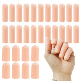 RAKDSYMC 30 Pcs Gel Finger Cots, Silicone Fingertip Protector, Include 8 Thumb Protector Large, Soft Finger Covers, Fingertip Protector for Wounds, Cracking, Corns and Blisters Protect, Nude, 2 Sizes