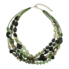 Bocar Multi Layer 5 Strand Statement Collar Beaded Necklace for Women Gift (NK-10376-green)