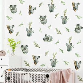 DRWSSR 5 Sheets Cartoon Animal Wall Decal Removable DIY Koala Wall Decal Peel and Stick Branch and Leaves Wall Stickers Wall Art for Baby Nursery Bedroom Living Room Playroom Decor