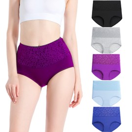 Esrinse Women's High Waist Cotton Underwear Full Coverage Briefs Tummy Control C-Section Recovery Panties (5 Pack, Large)
