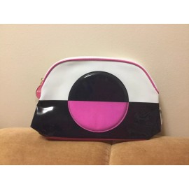 Estee Lauder New 2X Estee Lauder Lisa Perry Cosmetic Bag Travel White Blue Pink Dot Vinyl