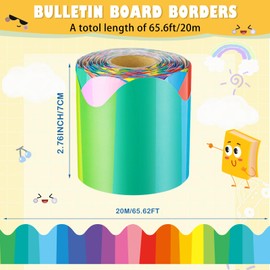 Yexiya Colorful Bulletin Board Borders Rainbow Scalloped Roll Trim Confetti Board Border Decoration for Classroom Chalkboard Preschool Daycare Kindergarten Office Decor(Colorful,1 Roll)