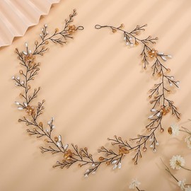 Rumtock Champagne Crystal Flower Black Hair Vine for Wedding Bride Women Girls Long Headband Vintage Handmade Hair Accessories