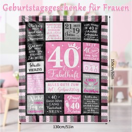 Tutukyle 40 Geburtstag Frauen, Geschenk 40 Geburtstag Frau, 40 Jahre Geburtstag Frau Flauschig Wohndeck 150x130CM Decke, Geschenke für Frauen Mama, Ehefrauen