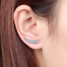 Yheakne Vintage Crystal Ear Climber Earrings Gold Rhinestone Ear Crawler Earrings Sparkly Cz Bar Climbing Stud Earring Crystal Climber Crawler Earring Jewelry for Women (Silver)