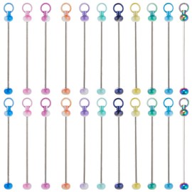 SUNNYCLUE 22Pcs Metal Bead Keychain Blank Keychain Bars Bulk Colorful Beaded Keychain Bead Blanks Keychain Bar Beadable Keychain Bars for Jewellery Making Charms DIY Beading Key Chains Supplies