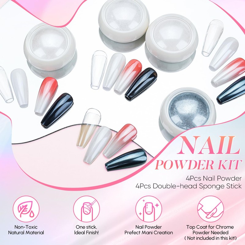 AIMEILI Pearl Effect Nail Powder 4 Farben Chrome Nägel Puder