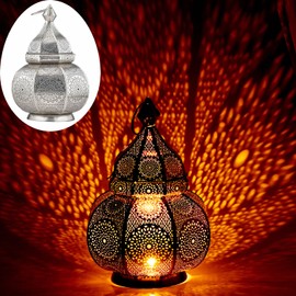 Marrakech Lamp and Lantern in One Metal 30 cm Large Table Lamp Lantern Lamisa Silver Oriental Decoration