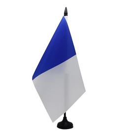 AZ FLAG - Blue and White Table Flag 21 x 14 cm - Small 2 Colours Desk Flag 100% Polyester with 25 cm Handle and Black Plastic Base