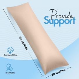 Utopia Bedding Full Body Pillow for Adults (Beige, 20 x 54 Inch), Long Pillow Insert for Sleeping, Ideal for Side Sleepers