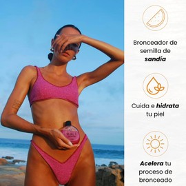 Bronceador Mali Ingredientes 100% Naturales, Aceite de Semilla de Sandía Acelerador de Bronceado Hidratante, para pieles delicadas Libre de químicos 100ml
