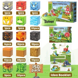 150PCS Dinosaur Toys Magnetic Blocks-Build Mine Magnet World Volcano Edition, Magnetic Kids Sensory Toys for 3+ Year Old Boys and Girls Building Blocks Toddler Games Through Jurassic Learning Gifts