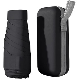 Mini Umbrella with Case, Travel Umbrella Portable Folding Umbrella Windproof Lightweight Parasol Sun&Rain Umbrella Hand Operated Compact Small Pocket Umbrella for Women Men Outdoor Travel (black)