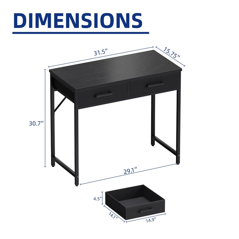 Pamray 32 Inch Small Computer Desk with 2 Drawers for