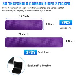 Suvnie 4 PCS Car Door Sill Protector, Carbon Fiber Auto Door Entry Edge Guard Sill Protection Sticker, Anti-Scratch Vehicle Threshold Cover Strips, Universal Decor Car Accessories (Purple, 3D)