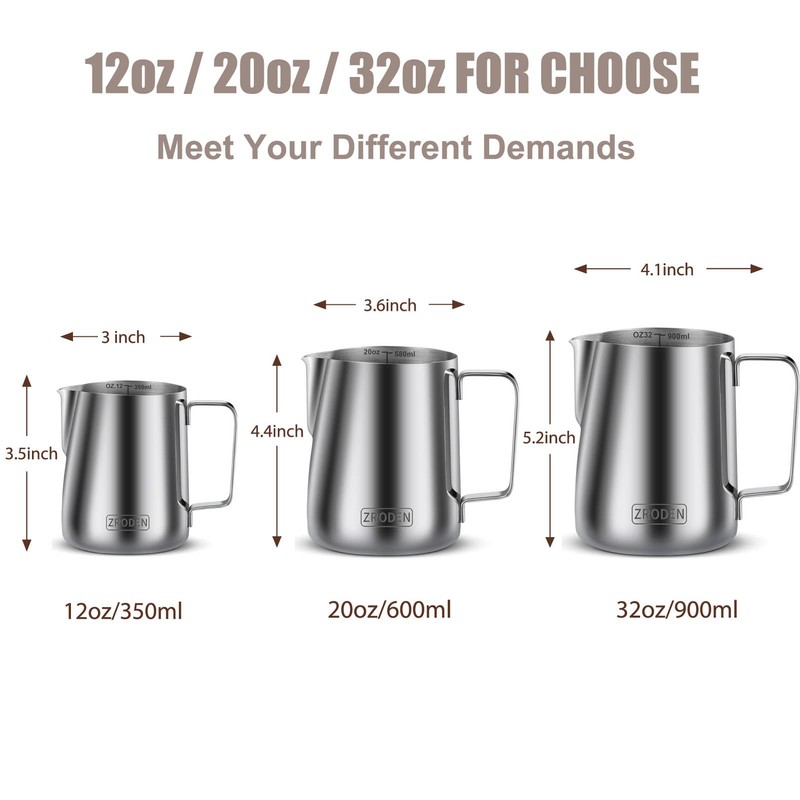 Milk Frothing Pitcher, Thicker Version 20oz Espresso Steaming Pitchers Stainless