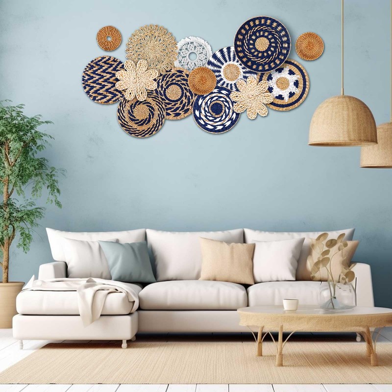 Xuhal 15 Pcs Boho Wall Basket Decor Handcrafted Seagrass Woven