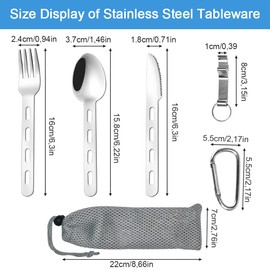 REFORUNG 5 Stück Campingbesteck Outdoor Reisebesteck Edelstahl Besteckset Camping-Utensilenset Tragbare Picknick Besteck mit Löffel, Messer, Gabel, Flaschenöffner, Tragetasche für Outdoor und Reisen