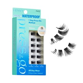 i-ENVY Press&Go Waterproof Self-Adhesive Eyelashes, No Glue Needed 22 False Lash Clusters, Reusable 1 Step Press-On Lashes, No Damage or Residue (Waterproof Volume Ultra Tapered End)