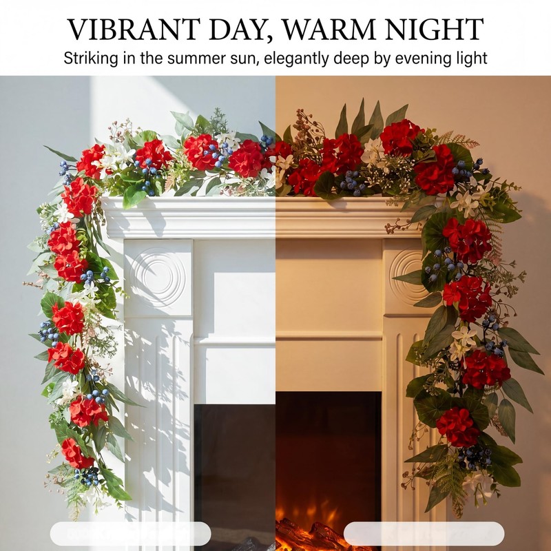 Quixem Patriotic Garland 60 Inch Wire Base Red White Blue