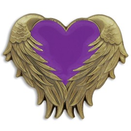 PinMart Heart with Angel Wings Enamel Lapel Pin – Enamel Heart Lapel Pin with Antique Gold-Plated Angel Wings – Heart Wing Badge with Secure Clutch Back
