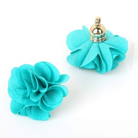 20pcs Chiffon Flower Fabric Petal Tassel for Earring Necklace Jewelry Making Garland Keychain Charms Crafts Decorations (Teal)