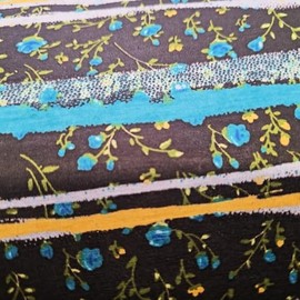 Floral Stripe Jersey Knit Fabric, Blue and Black Pattern, Tissue Weight, by The Yard
