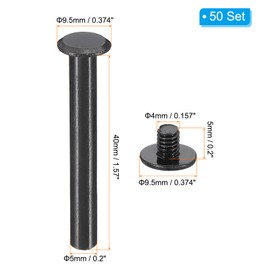 PATIKIL 50 Sets Chicago Screws, 40mm L Chicago Screws Phillips Binding Post Screw Bolts Leather Rivets Fasteners Connectors for Leather Belt Scrapbook Photo Albums, Black