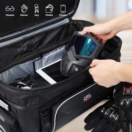 KEMIMOTO Motorcycle Travel Luggage, Tour-Pack Rack Bag Collapsible Trunk Bag with Bar Straps for Road King Street Glide Road Glide Black