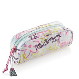 Miquelrius - Pencil Case with One Compartment, School Pencil Case, Durable Plastic Zipper, Recycled Pencil Case, Metal Handle, Pencil Case, 193 x 85 x 60 mm, Rebel, Colourful, 193 x 85 x 60 mm