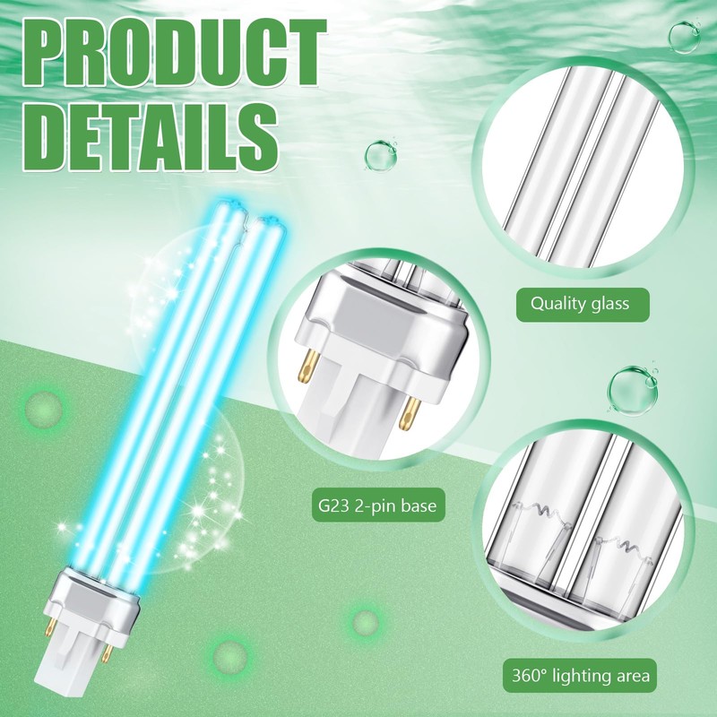 Kittmip 4 Pieces UV UV-C Light Bulbs 9W G23 Base
