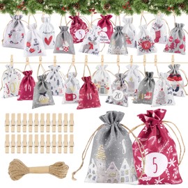 Advent Calendar for Filling Fabric – Pack of 24 Christmas Calendar for DIY Crafts and Hanging, Includes Wooden Clip and Jute String, 2023 Advent Calendar Bags, Gift Bags Christmas