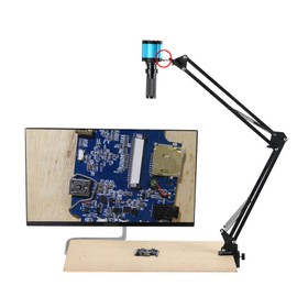 Microscope Articulated Arm Stand, 360° Rotation HDMI USB Camera Lens Holder with 50mm Lens Fixing Ring and Clamp Universal Telescopic Folding Electronic Soldering Repairing Stand