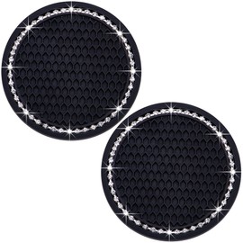 MEAJOO 2PCS Bling Cup Holder Coaster, 2.75 Inch Auto Car Cup Holder Insert Coasters, Soft Silicone Anti-Slip Shockproof, Universal Vehicle Interior Accessories for Women Girls (Black & White)