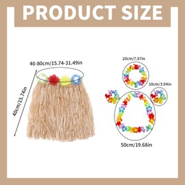 5Pcs Hawaiian Grass Skirt Fancy Dress, Fashion Hawaiian Hula Skirt Costume Set 40CM Women Grass Skirts, Grass Skirt Garlands Bracelet Necklace Beach Party Outfits for Women and Men
