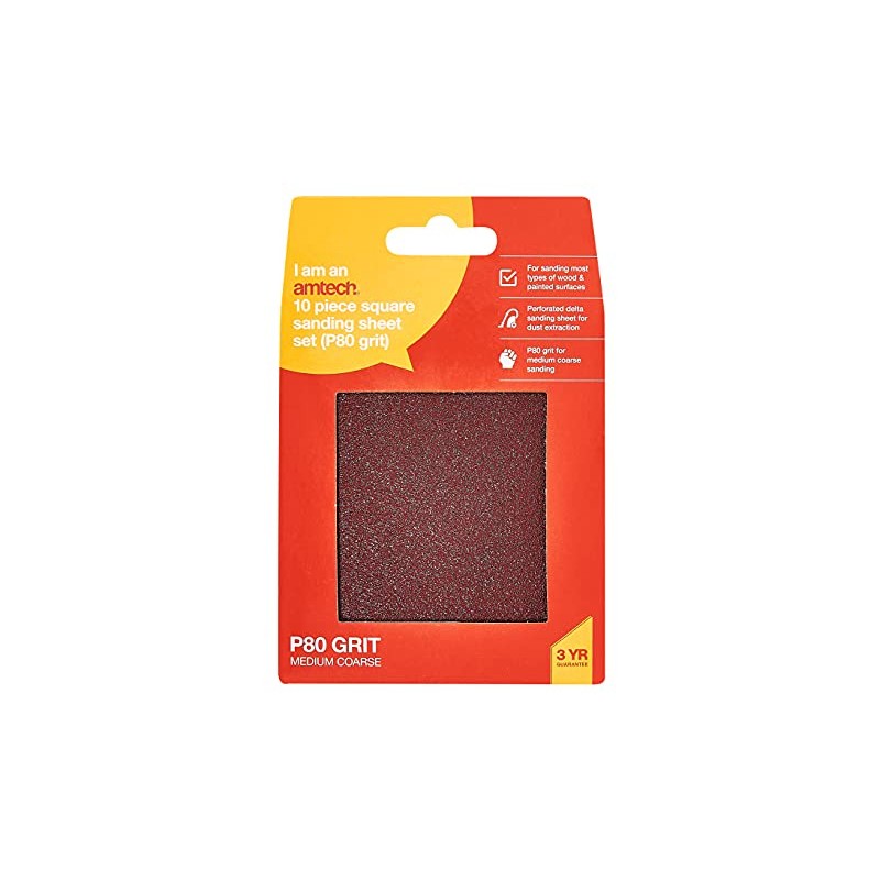 Amtech V4045 P80 Hook and Loop Square Sheets, 10 Piece