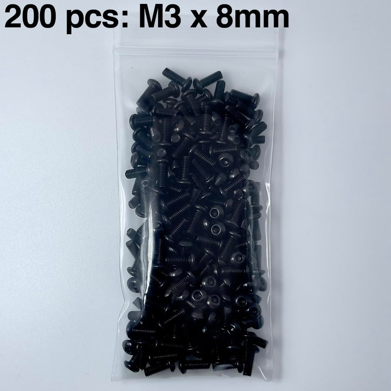 200 Pcs M3 x 8mm Black Round Head Hexagon Allen