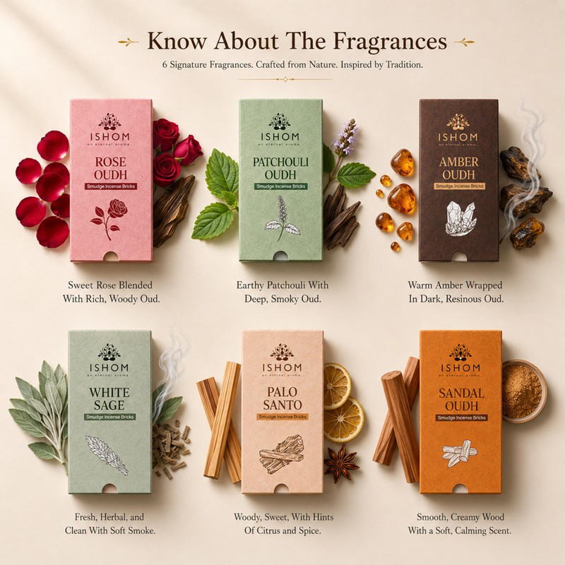 ISHOM Smudge Natural Incense Bricks Variety Pack of 90, (6