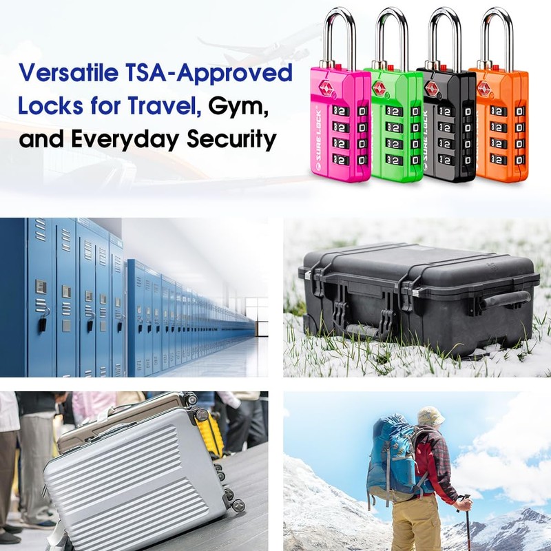 SURE LOCK TSA Approved 4-Digit Resettable Combination Luggage Locks with